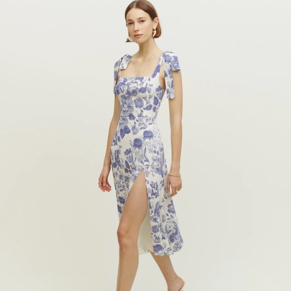 Reformation twilight Floral Blue and White Midi Dress in Lucerne